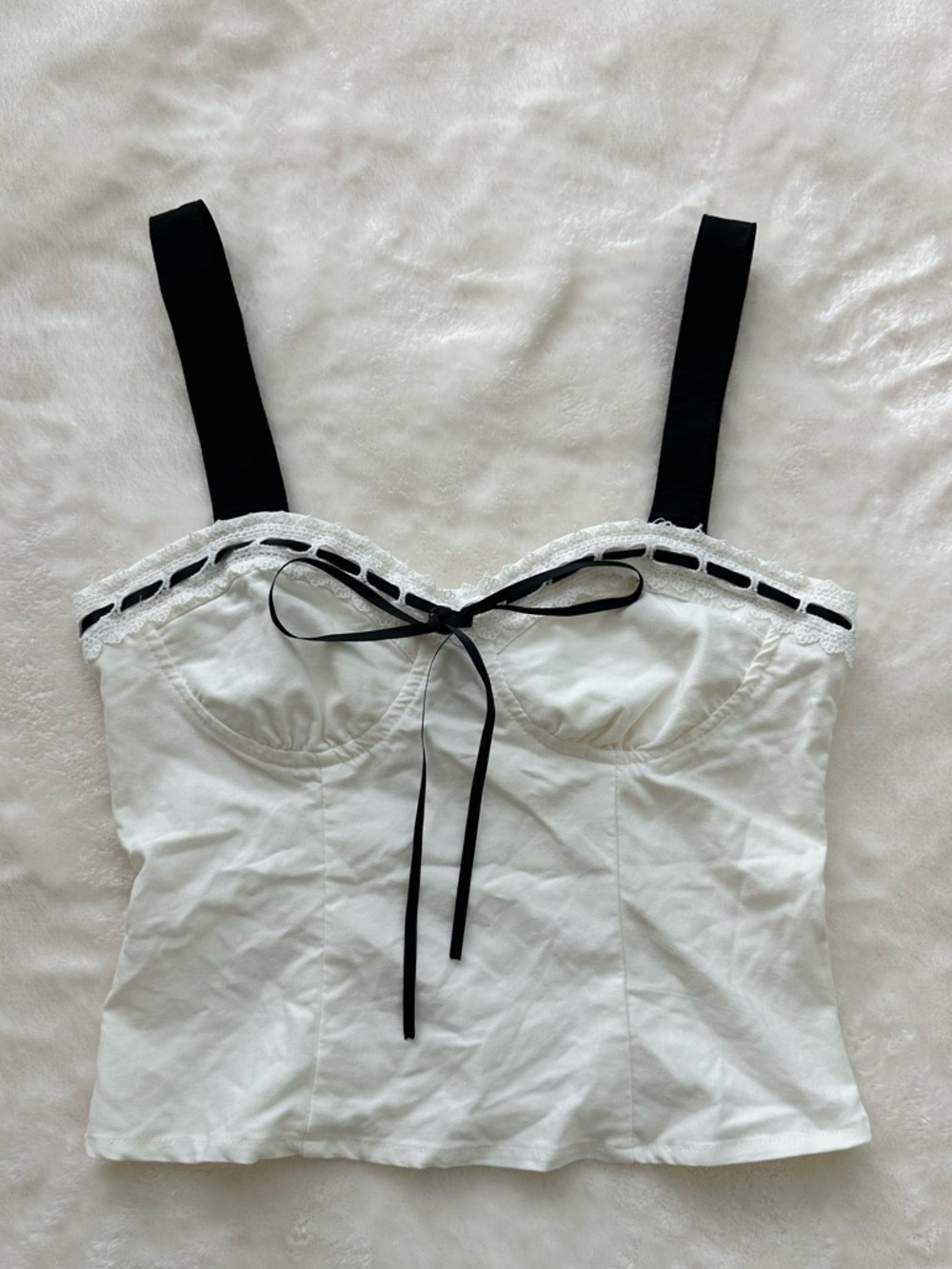 SHEIN White Bustier Cami with Black Straps and Bow Accent